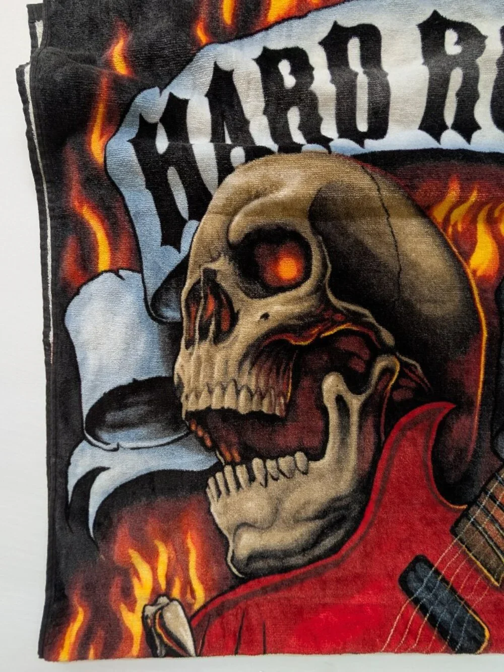 Hard Rock Cafe Graphic Beach/Pool Towel Flaming Skull Skeleton Electric Guitar